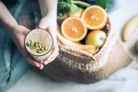 Healthy eating smoothies, the concept of detox diets and vegetarian nutritionの写真素材