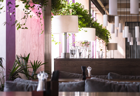 stylish beautiful decor elements in the interior of a cafeの写真素材