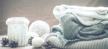 cozy warm still life with decor in the living room, the concept of home comfortの写真素材