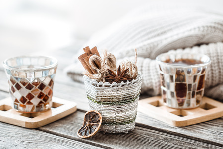 still life with details of the decor in the glass, the concept of home comfortの写真素材