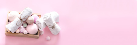 composition with spa items on a colored background, body care conceptの写真素材