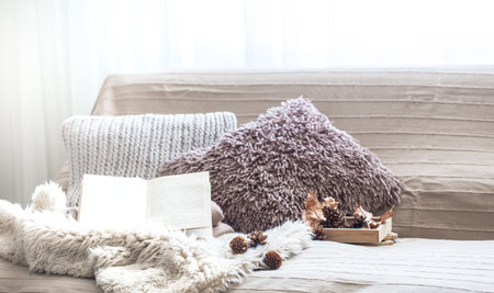 Home comfort, living room with sofa and interior details, homely atmosphere and comfort concept