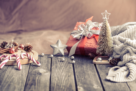 still life christmas festive background at home, concept of holiday and home comfortの写真素材