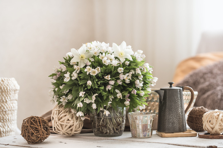 light still life detail of the interior of the house, the concept of comfort and home atmosphereの写真素材