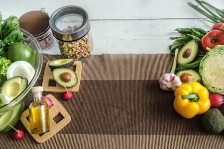 Preparation of healthy food from organic products on the table. The concept of healthy food and home...