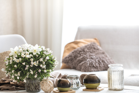 light still life detail of the interior of the house, the concept of comfort and home atmosphereの写真素材