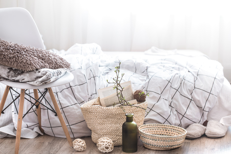 Still life with details of home decor in a cozy interior of the room .The concept of home atmosphereの写真素材