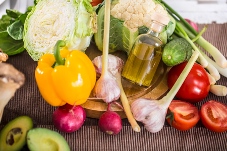 Bright Organic vegetables on the table close-up .Healthy eating conceptの写真素材
