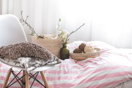Still life with details of home decor in a cozy interior of the room .The concept of home atmosphereの写真素材