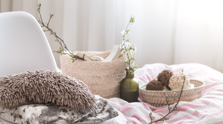 Still life with details of home decor in a cozy interior of the room .The concept of home atmosphereの写真素材