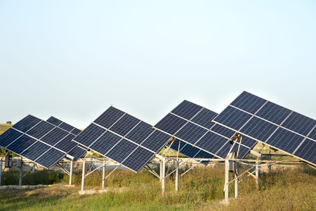 photovoltaics in solar power station energy from natural. Close-up.