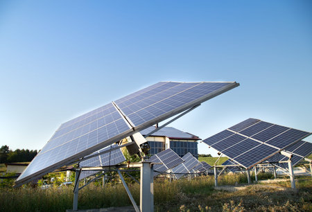 photovoltaics in solar power station energy from natural. Close-up.