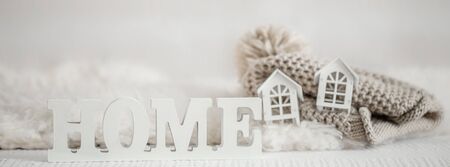 Back light background with Wooden inscription home. The concept of house and home .の写真素材