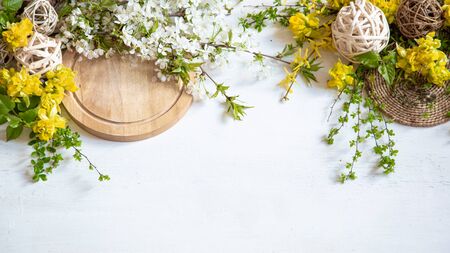 Spring background Composition with spring flowers . The concept of comfort and spring.の写真素材