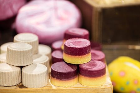 Showcase with organic handmade cosmetics. Concept of body care and Spa treatments.の写真素材