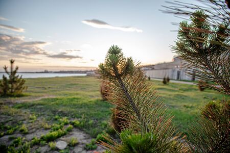Beautiful landscape by the sea at sunset. Background of nature.の写真素材