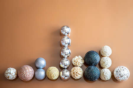 Color beautiful holiday background with Christmas toys. New year's holiday concept.の写真素材