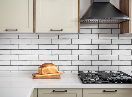 Home kitchen interior with fresh pastries on the table. The concept of healthy eating and home...