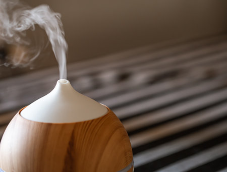 Essential oil aroma diffuser humidifier diffusing water articles in the air.の写真素材