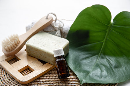 Still life with natural and organic body care products. Health and beauty concept.の写真素材