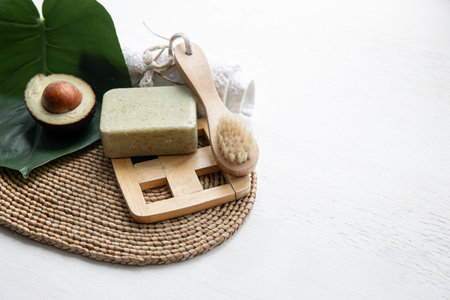 Still life with natural and organic body care products. Health and beauty concept.の写真素材