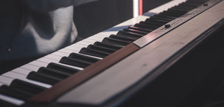 Close-up of musical keys in the studio. Rehearsal concept, studio recording or live performance.