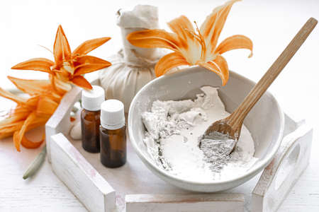 Preparation of a cosmetic mask from natural ingredients, facial skin care at home.の写真素材