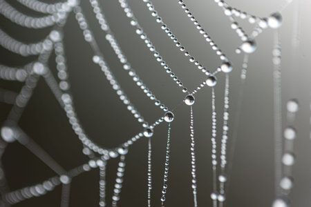Natural abstract background with crystal dew drops on a spider web.