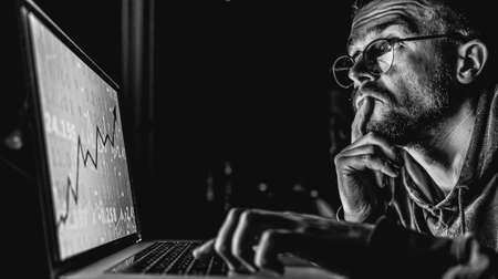 Concept of a digital diagram, graph interface, virtual screen, technical price indicator, trading online, global market, a broker at work.の写真素材