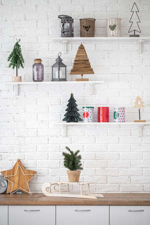 Decorative Christmas items in the interior of a modern kitchen.の写真素材