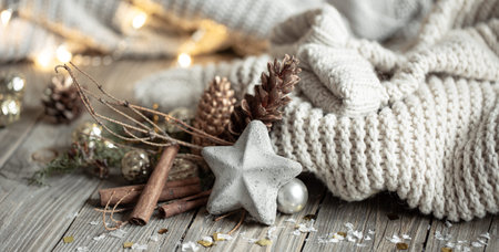 Cozy Christmas background with decorative star close-up.