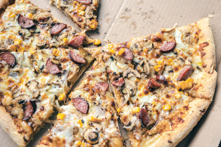 Close up, appetizing pizza slices, food background.の写真素材