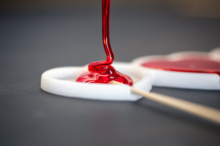 Close-up, the process of making lollipops from natural ingredients.