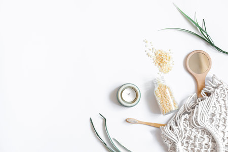 Spa composition with personal hygiene items on a white background isolated.
