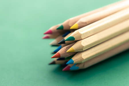 Close-up, multi-colored wooden pencils for drawing isolated.の写真素材