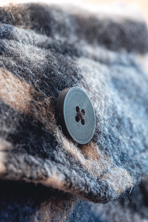 Button on a warm blue shirt, macro shot.の写真素材
