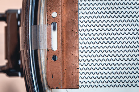 Detail of the snare drum, macro shot.の写真素材