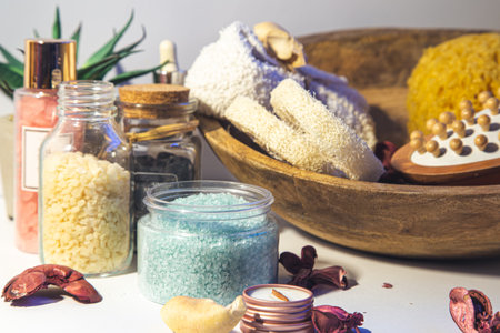 Spa composition with home hygiene and body care products.の写真素材