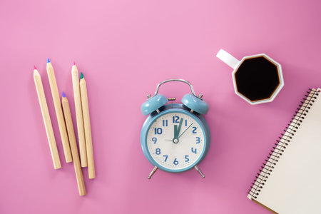 Flat lay with stationery items, workplace concept.