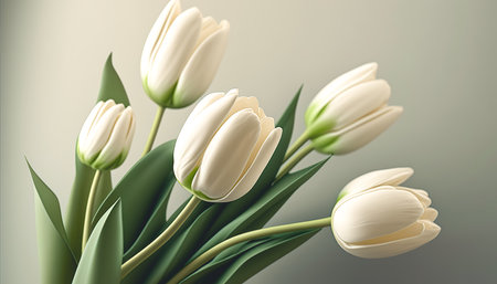 White tulips on a light blurred background, generative Al.の写真素材
