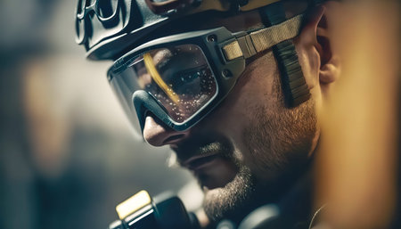 Male electrician in safety glasses, generative Al.