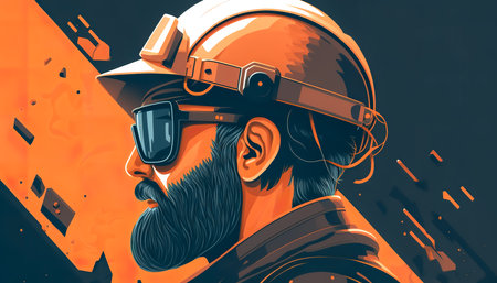 Male electrician in safety glasses, generative Al.の写真素材