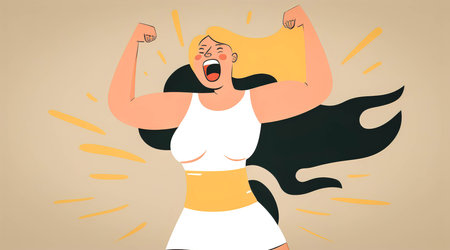 A strong beautiful woman rejoices, generative AI.の写真素材