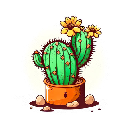 Green cactus with flowers isolated, generative AI.の写真素材