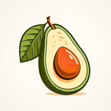 Half an avocado with pit, generative AI.の写真素材