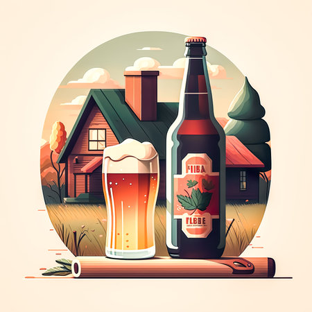 Bottle of beer and glass, generative AI.の写真素材