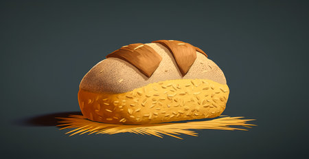 Loaf of freshly baked bread on a dark background, generative AI.の写真素材