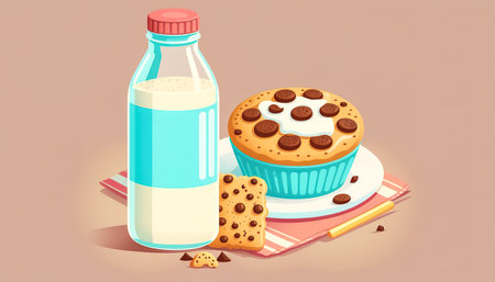 Composition with bottle of milk and cookies with chocolate crisps, generative AI.の写真素材