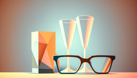 Glasses on a colored background isolated, generative AI.の写真素材