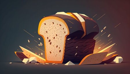 Loaf of freshly baked bread on a dark background, generative AI.